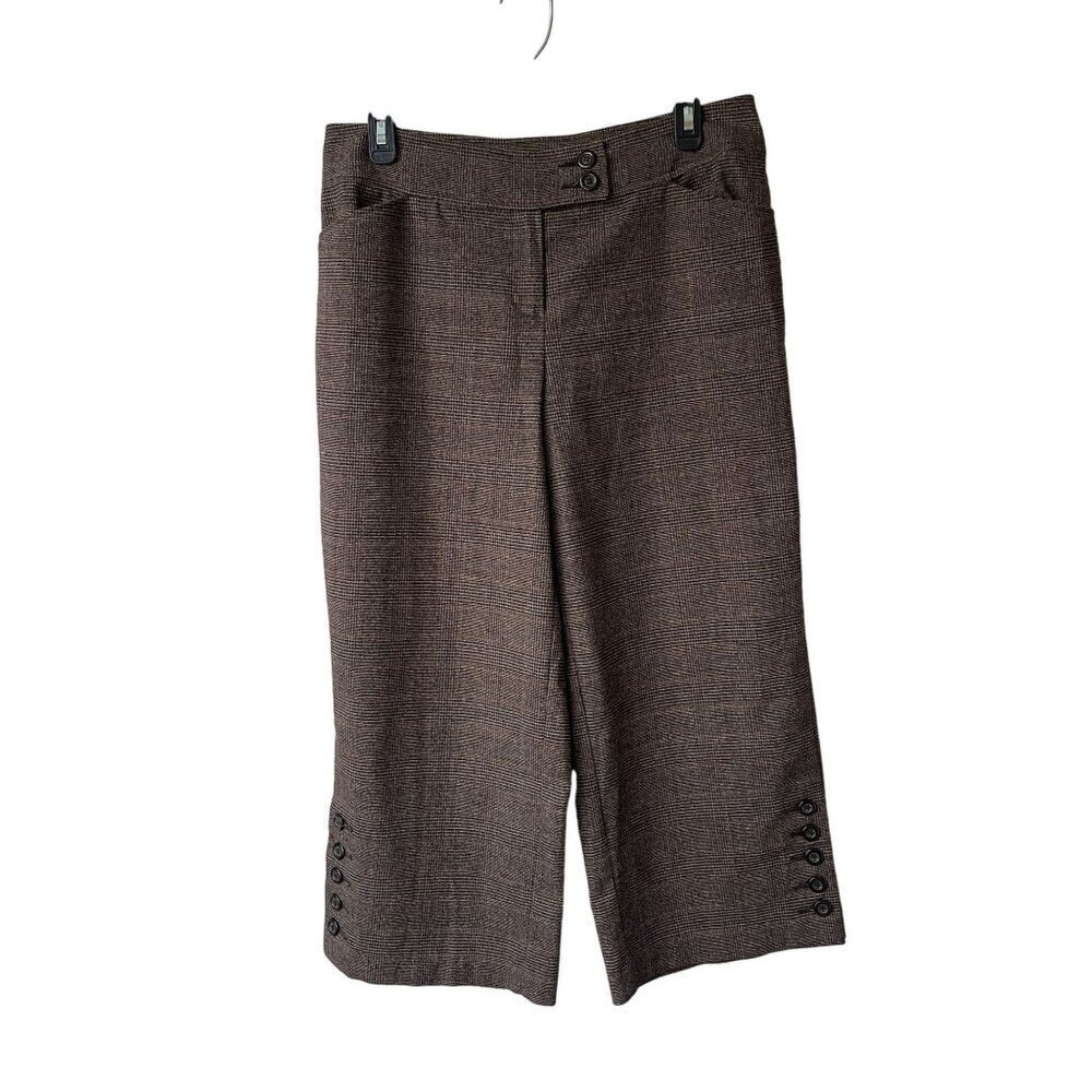 Cabi‎ Wide Leg Cropped Culottes Pants Size 6 Brown Plaid Preppy Dark Academia